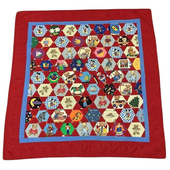 Handmade Other - VTG Hand Quilted Mickey Mouse & Teddy Bears Patchwork Baby Nursery Quilt Blanket